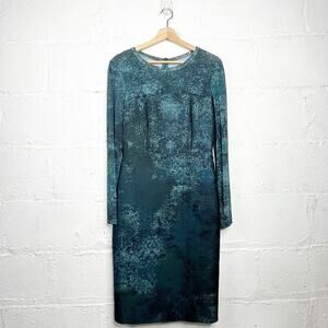 Max Mara Women's Long Sleeve Crewneck Sheath Abstract Green Dress Size 42